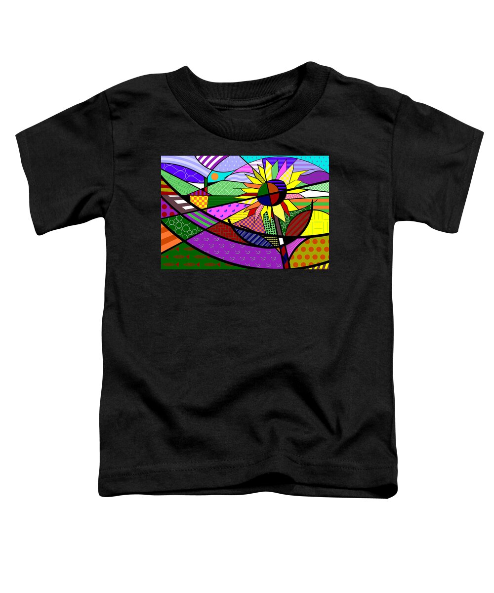 Colorful Toddler T-Shirt featuring the digital art Sunflower Farm by Randall J Henrie