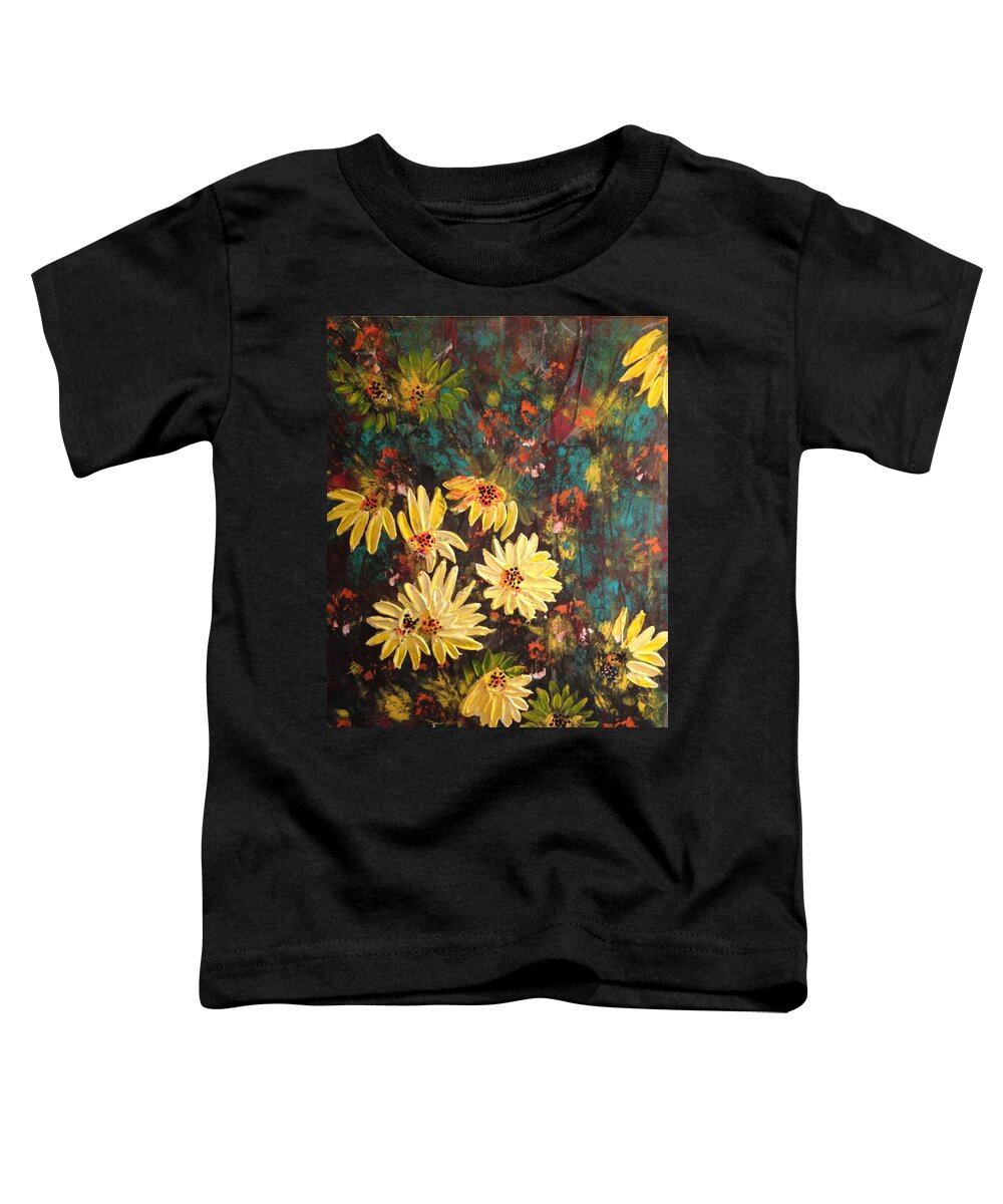Sun Flowers Toddler T-Shirt featuring the mixed media Sunflowers by Sima Amid Wewetzer