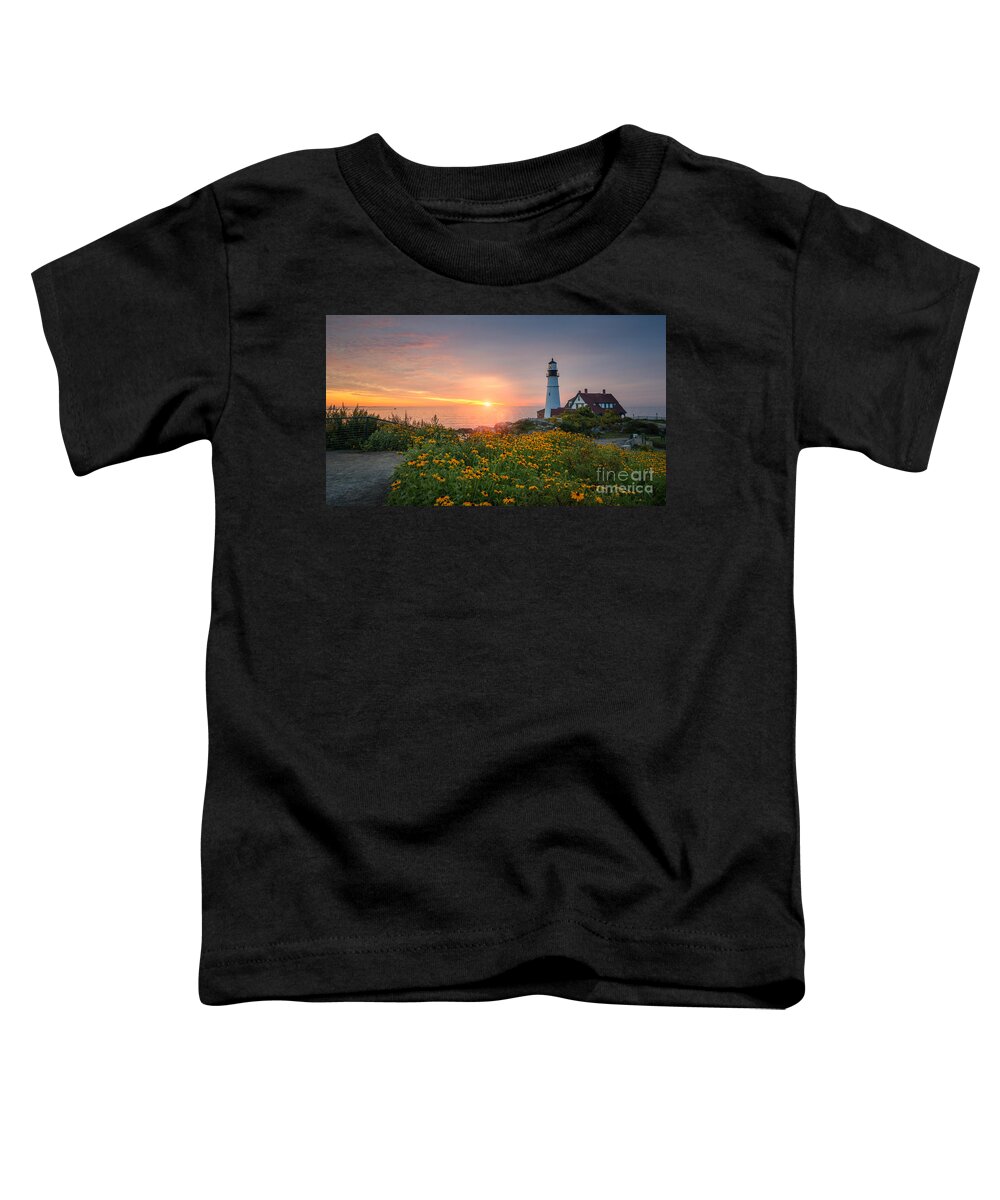 Portland Head Light Toddler T-Shirt featuring the photograph Sunrise Bliss at Portland Lighthouse by Michael Ver Sprill