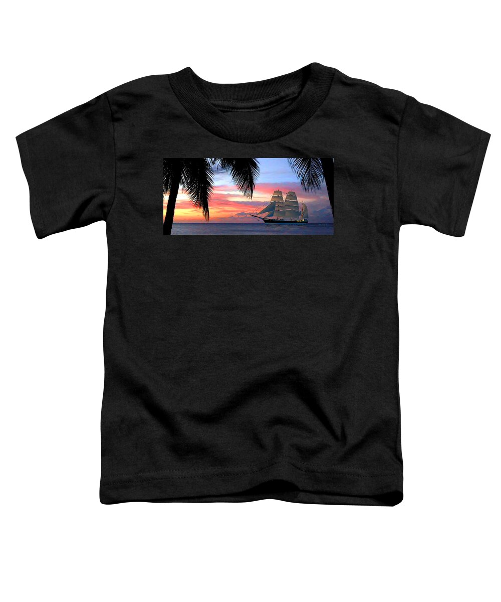 Duane Mccullough Toddler T-Shirt featuring the digital art Sunset Sailboat filtered by Duane McCullough