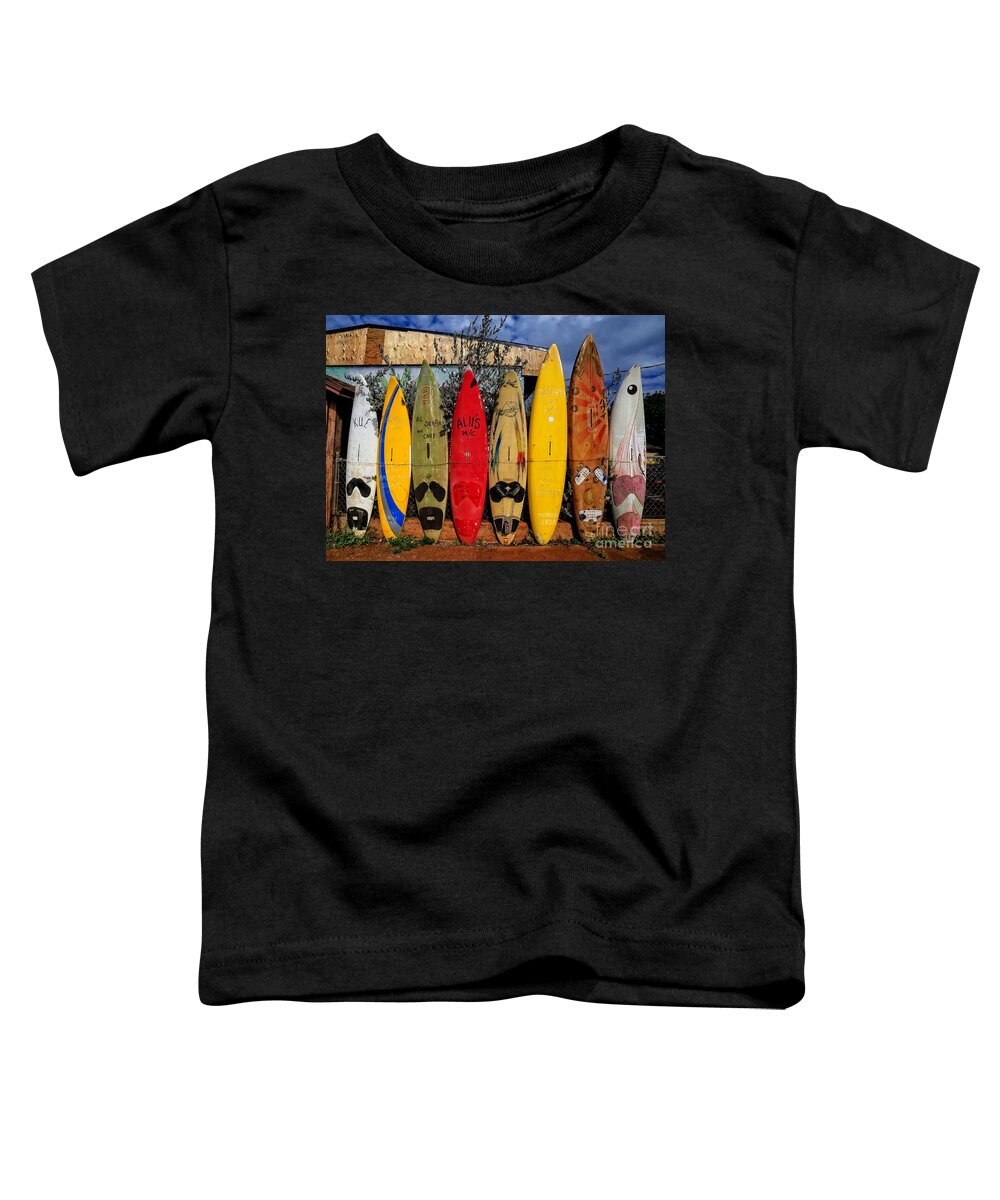 Surf Toddler T-Shirt featuring the photograph Surf Board Fence Maui Hawaii by Edward Fielding