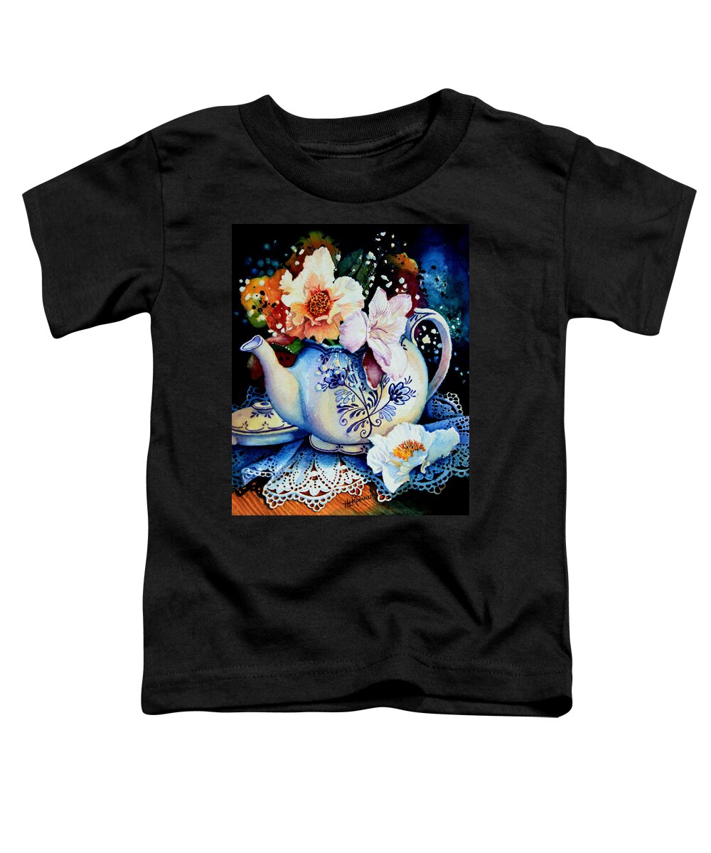 Teapot Posies And Lace Painting Toddler T-Shirt featuring the painting Teapot Posies And Lace by Hanne Lore Koehler