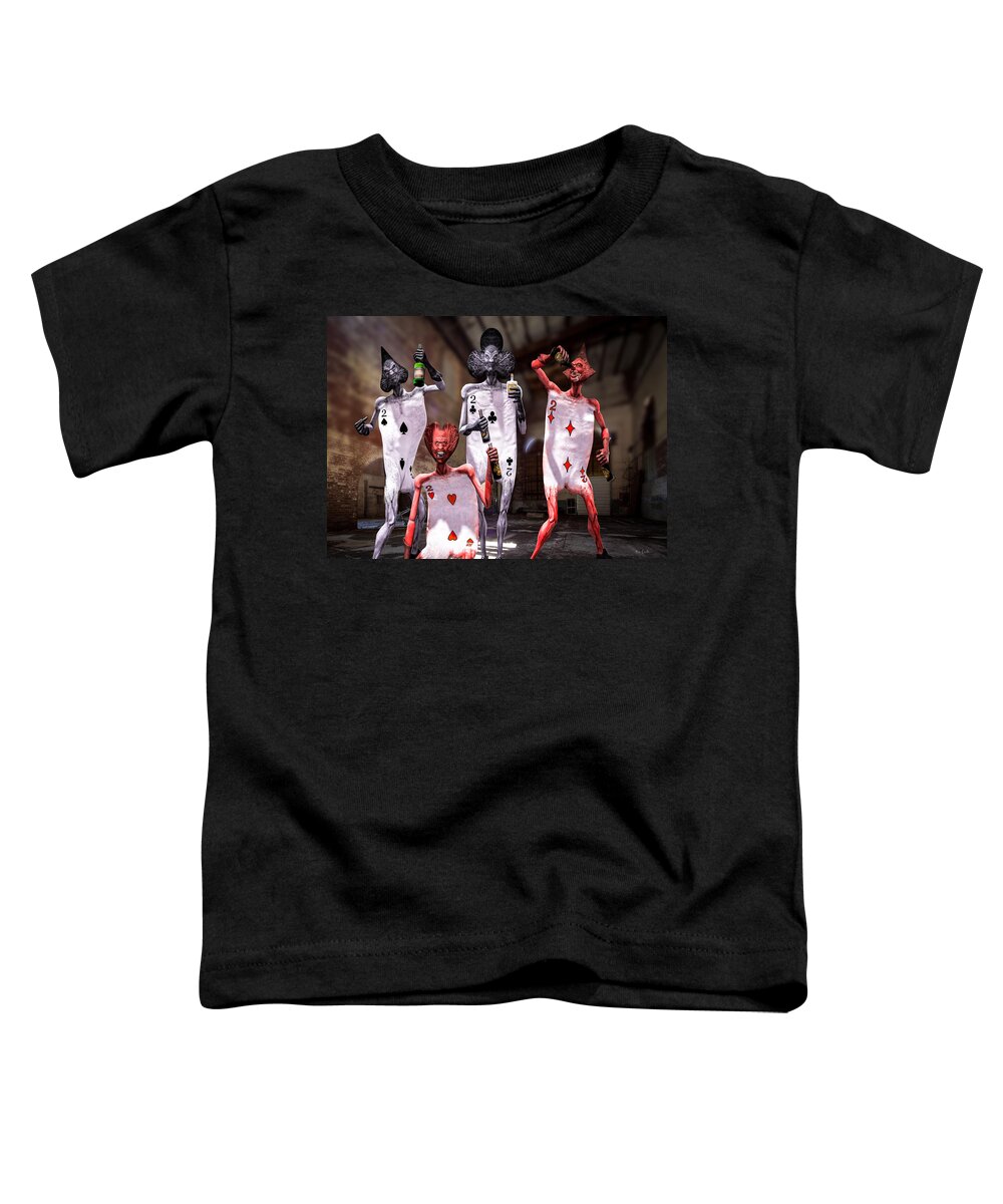 Surreal Toddler T-Shirt featuring the digital art Terrible Twos or Deuces Wild by Bob Orsillo