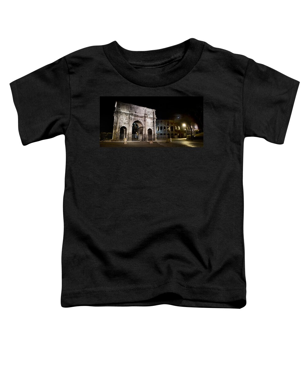 Rome Toddler T-Shirt featuring the photograph The Arch of Constantine and the Colosseum at night by Weston Westmoreland