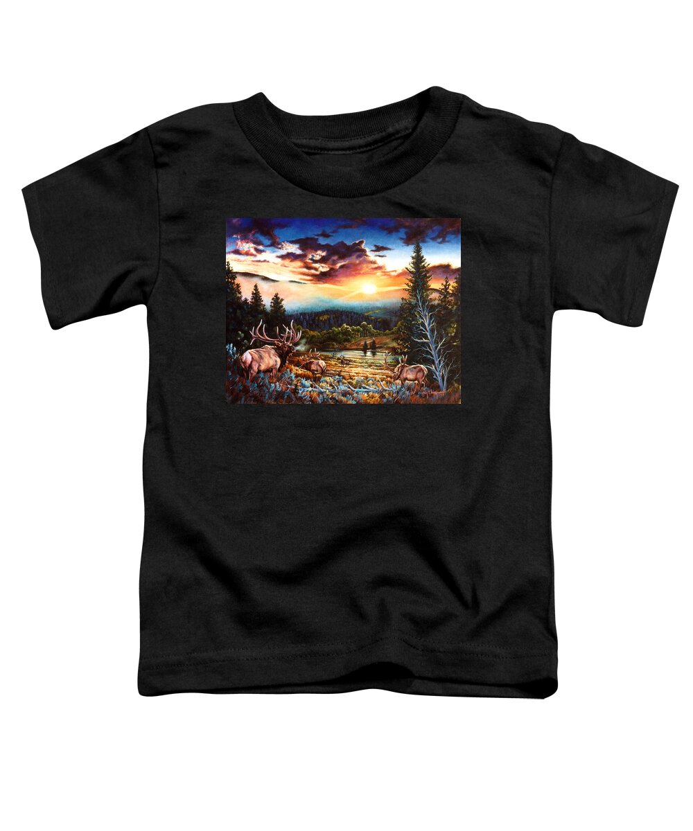 Elk Toddler T-Shirt featuring the painting The Breakfast Club by Craig Burgwardt