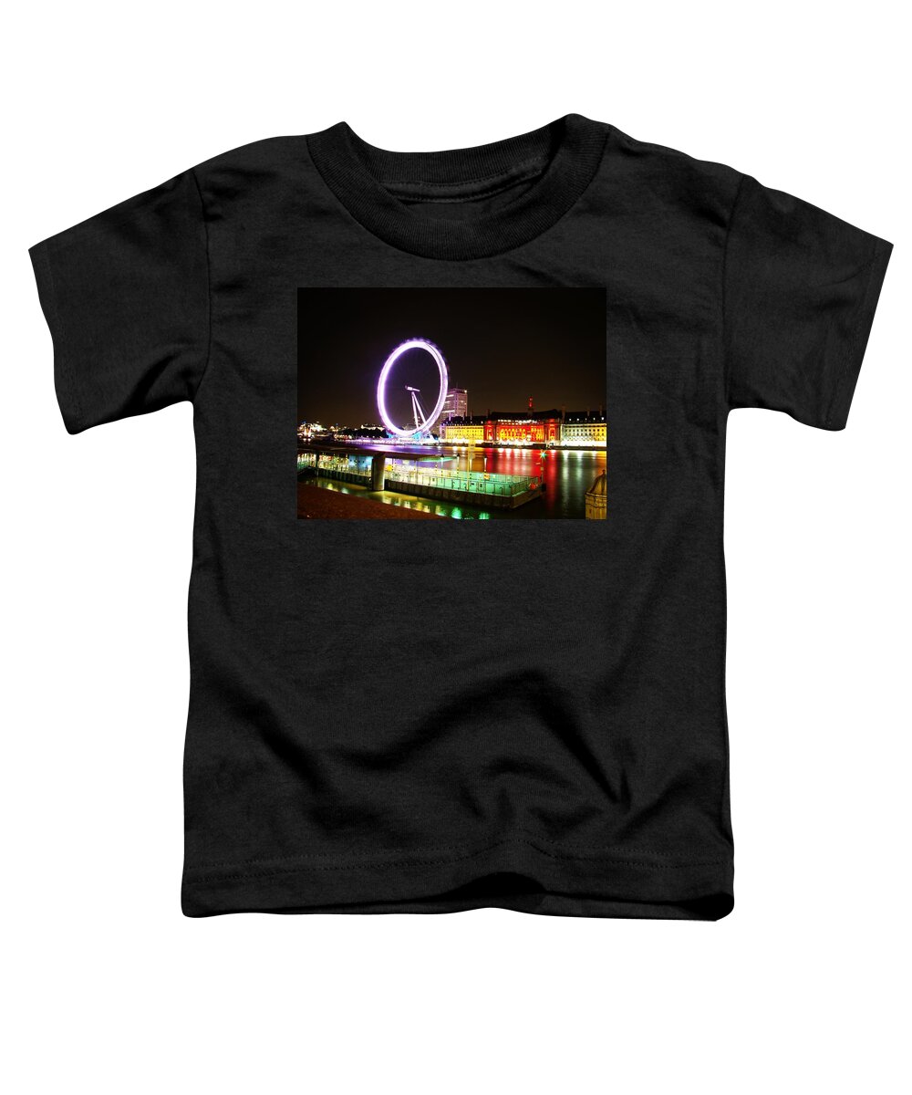 The London Eye Toddler T-Shirt featuring the photograph The Eye in Colors by Zinvolle Art