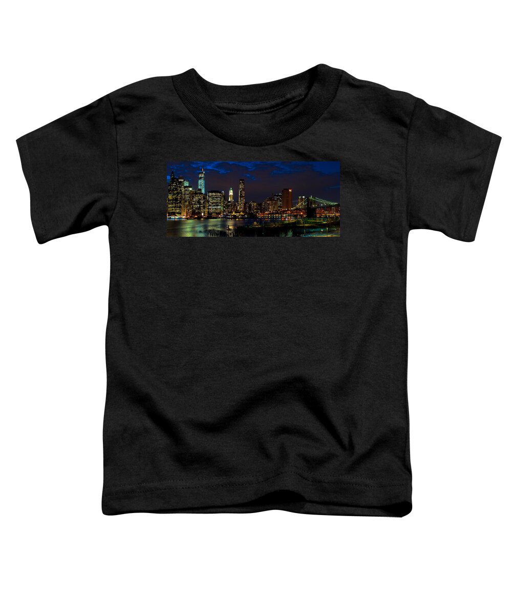 Amazing Brooklyn Bridge Photos Toddler T-Shirt featuring the photograph The Freedom Tower and the Brooklyn Bridge by Mitchell R Grosky