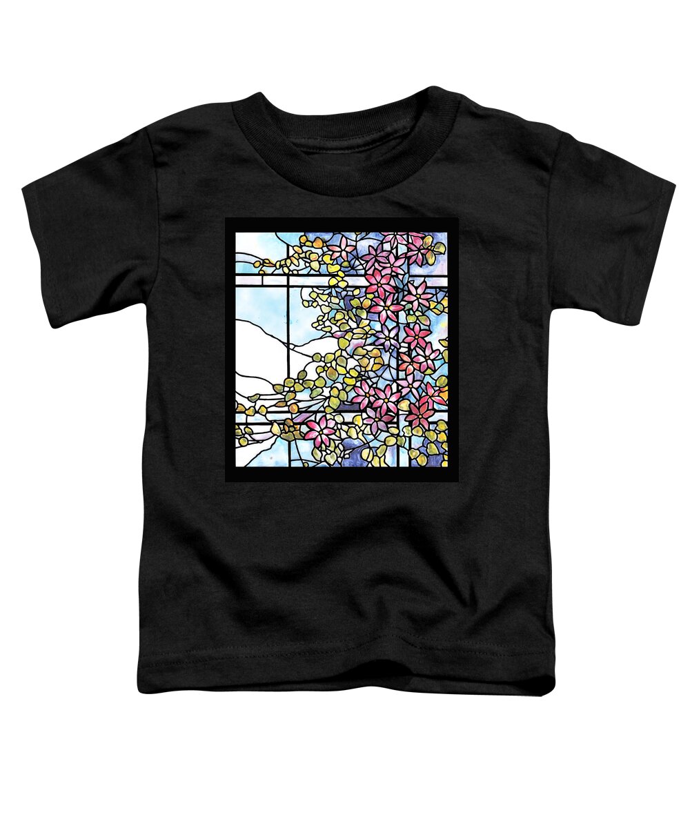 Clematis Toddler T-Shirt featuring the painting Stained Glass Tiffany Floral Skylight - Fenway Gate by Donna Walsh