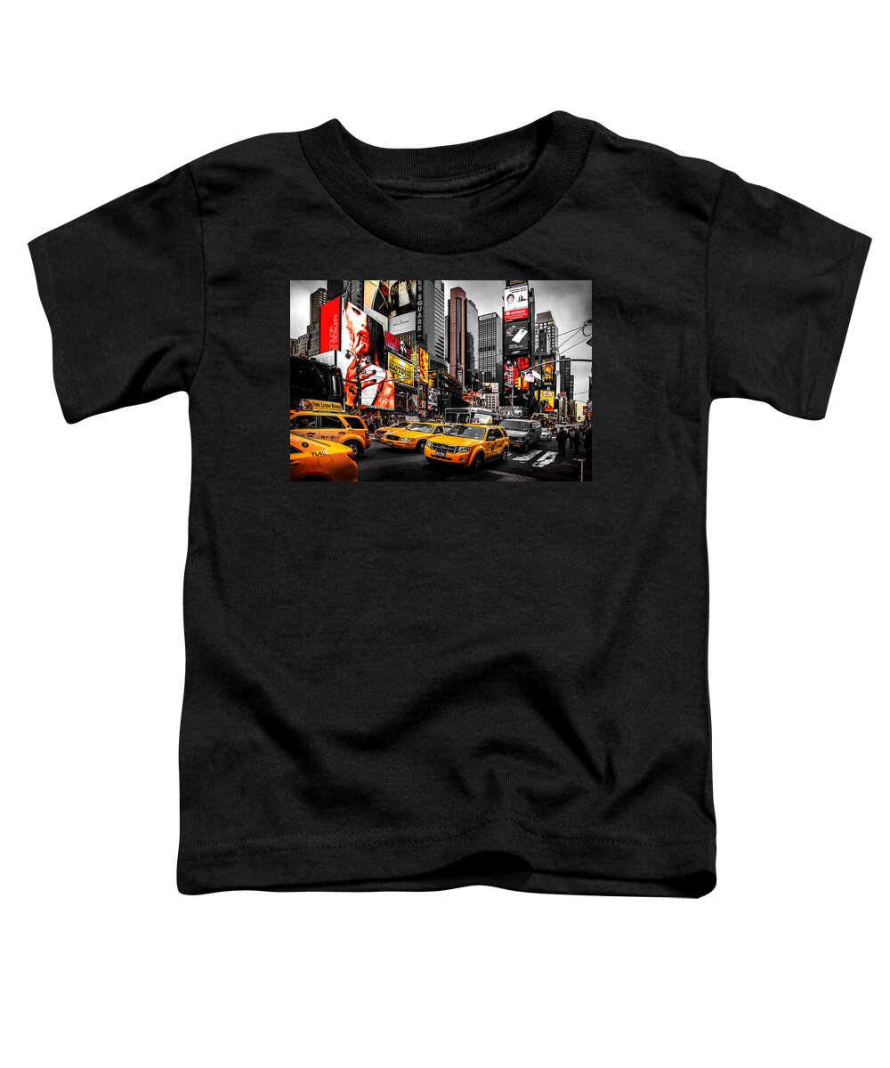 Times Square Toddler T-Shirt featuring the photograph Times Square Taxis by Az Jackson