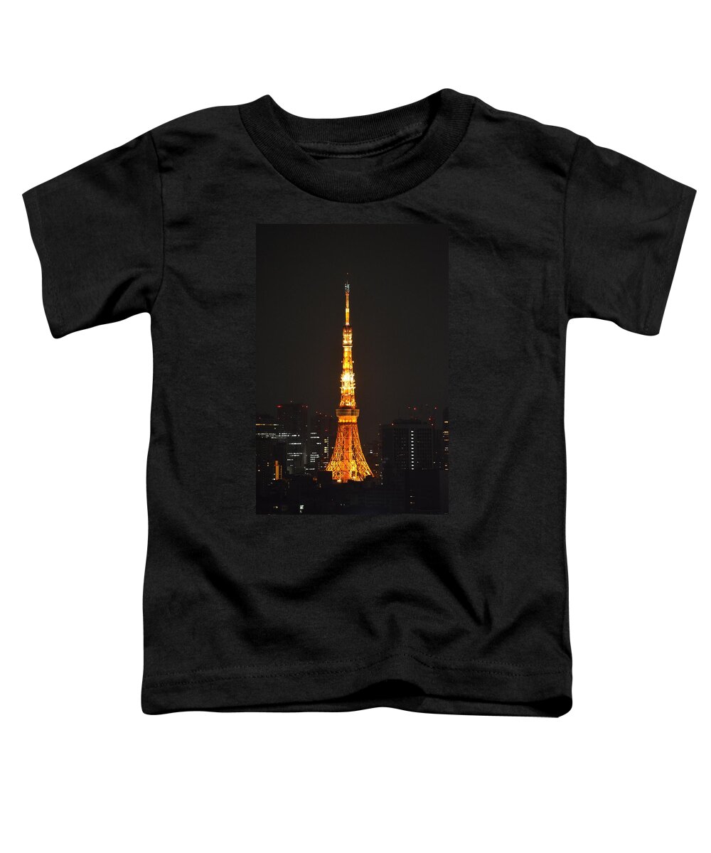 Tokyo Tower Toddler T-Shirt featuring the photograph Tokyo Tower and Skyline at Night from Shinagawa by Jeff at JSJ Photography