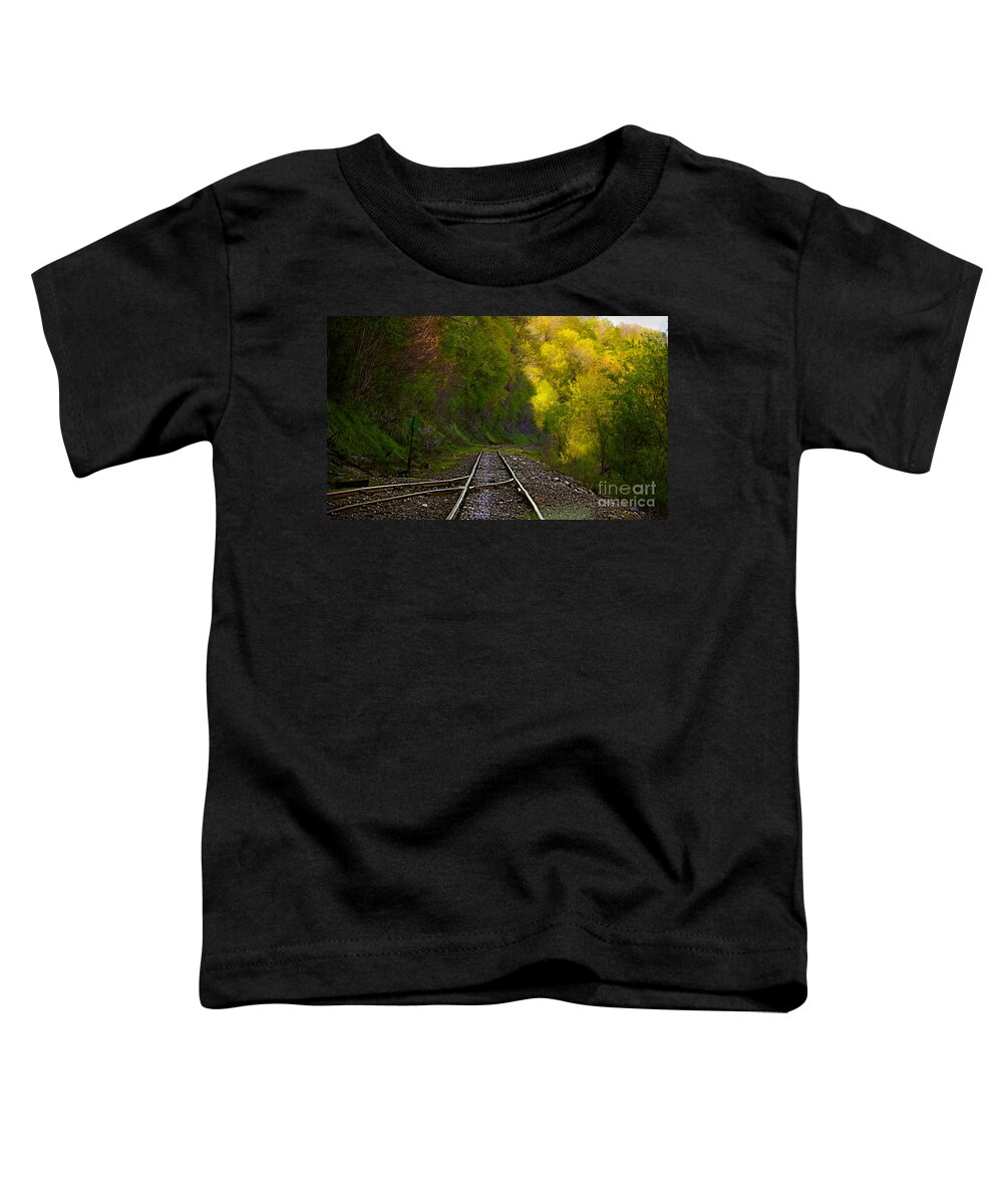 Railroad Tracks Landscape Toddler T-Shirt featuring the photograph Track Through The Hillside by Peggy Franz