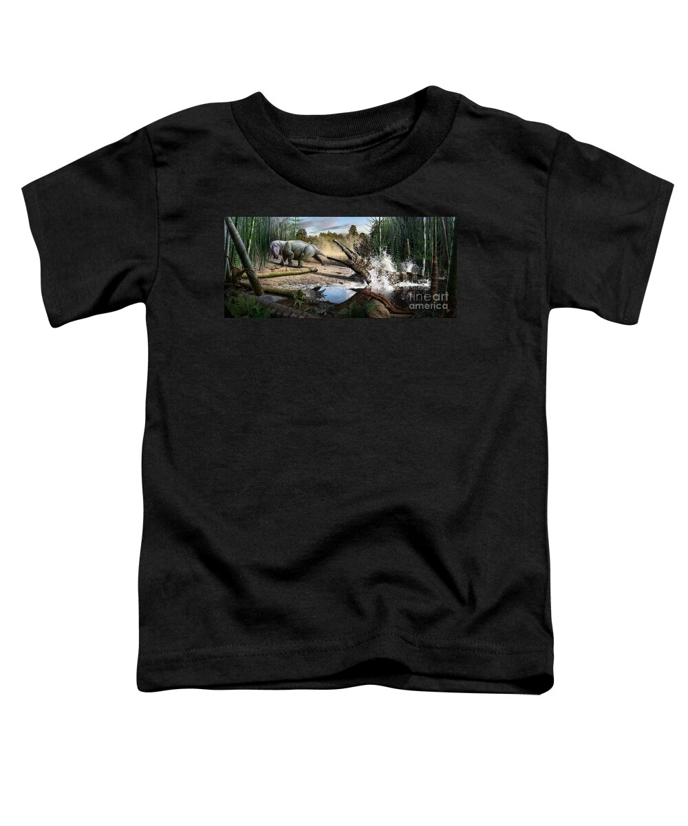 Dinosaur Toddler T-Shirt featuring the digital art Triassic mural 1 by Julius Csotonyi