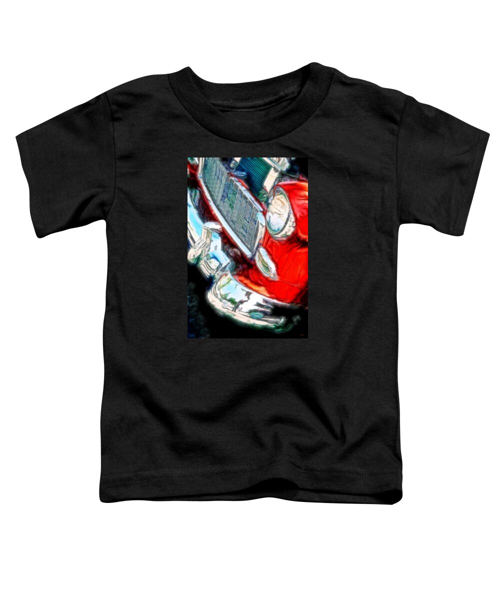 1956 Chevy Toddler T-Shirt featuring the mixed media Vintage Chevy Art Alley Cat 3 Red by Lesa Fine