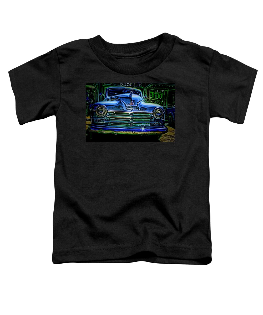 Plymouth Toddler T-Shirt featuring the mixed media Vintage Plymouth Navy Metalic Art by Lesa Fine