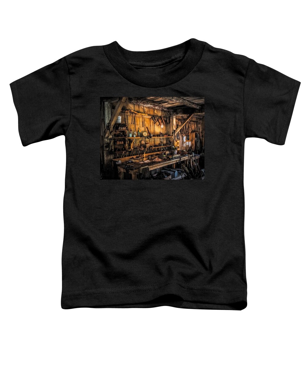 Woodworkers Bench Toddler T-Shirt featuring the photograph Vintage Woodworkers Bench by Paul Freidlund