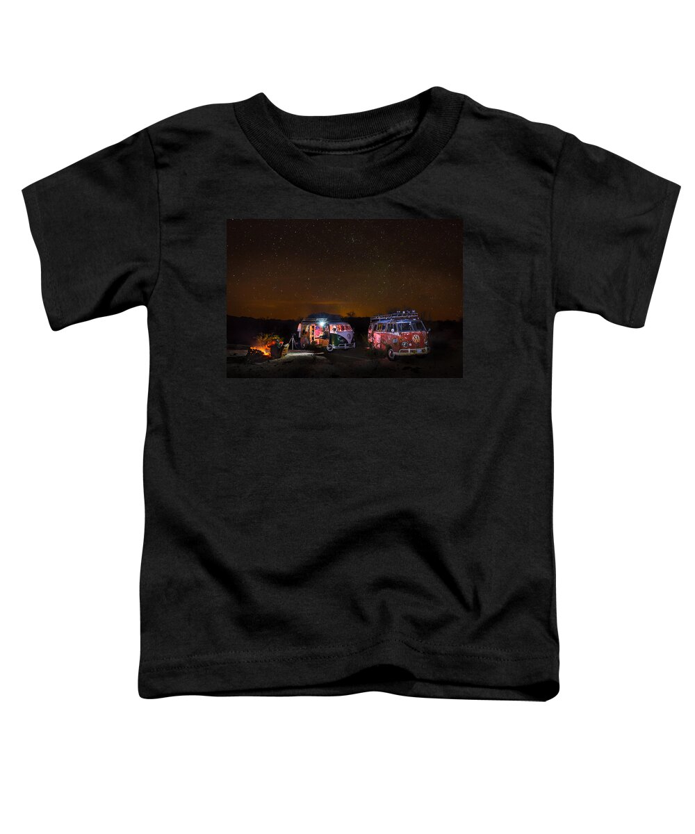 Bus Toddler T-Shirt featuring the photograph VW Microbuses Camping Under The Desert Stars by Richard Kimbrough