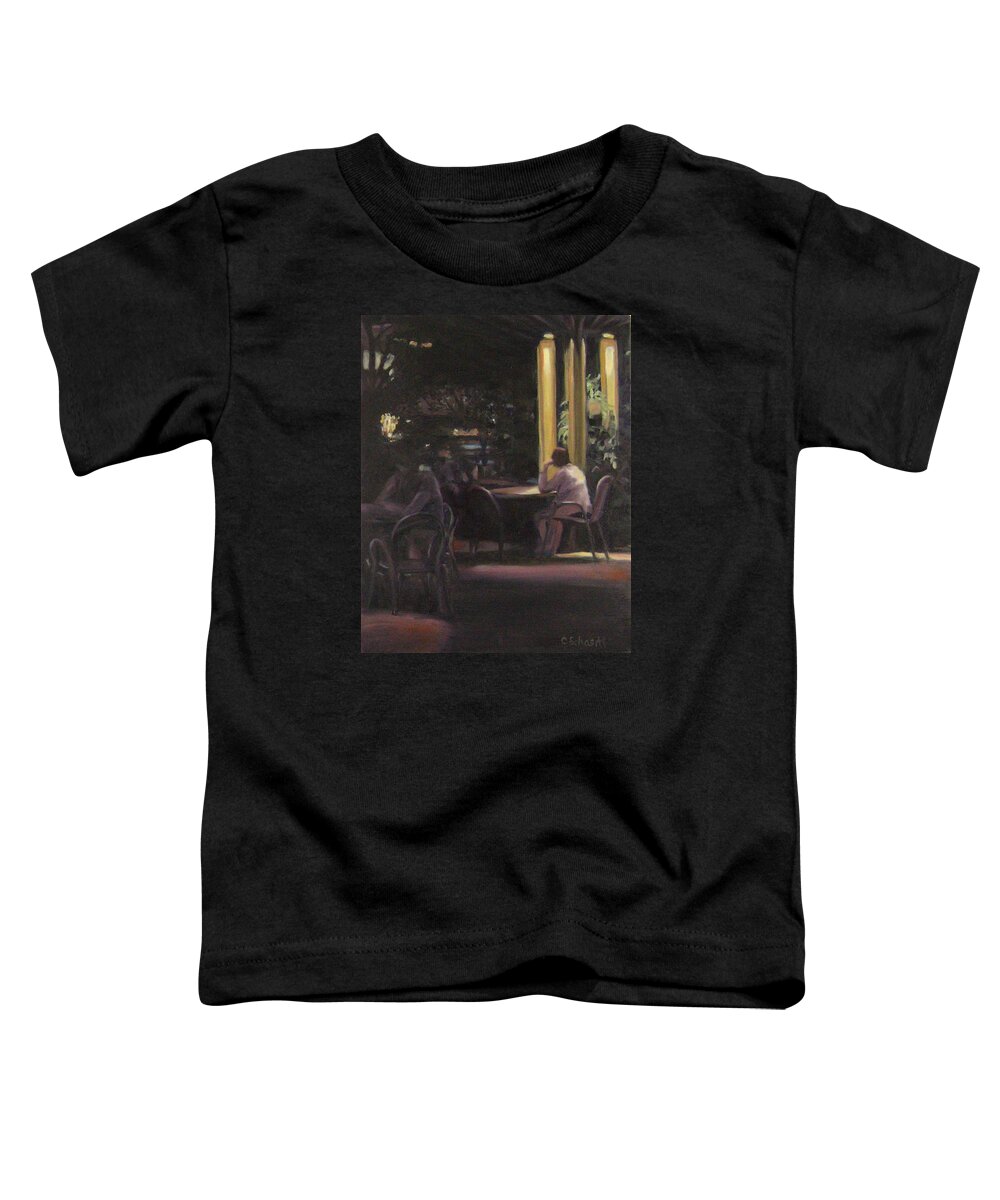 Cafe Toddler T-Shirt featuring the painting Waiting at the Night Cafe by Connie Schaertl