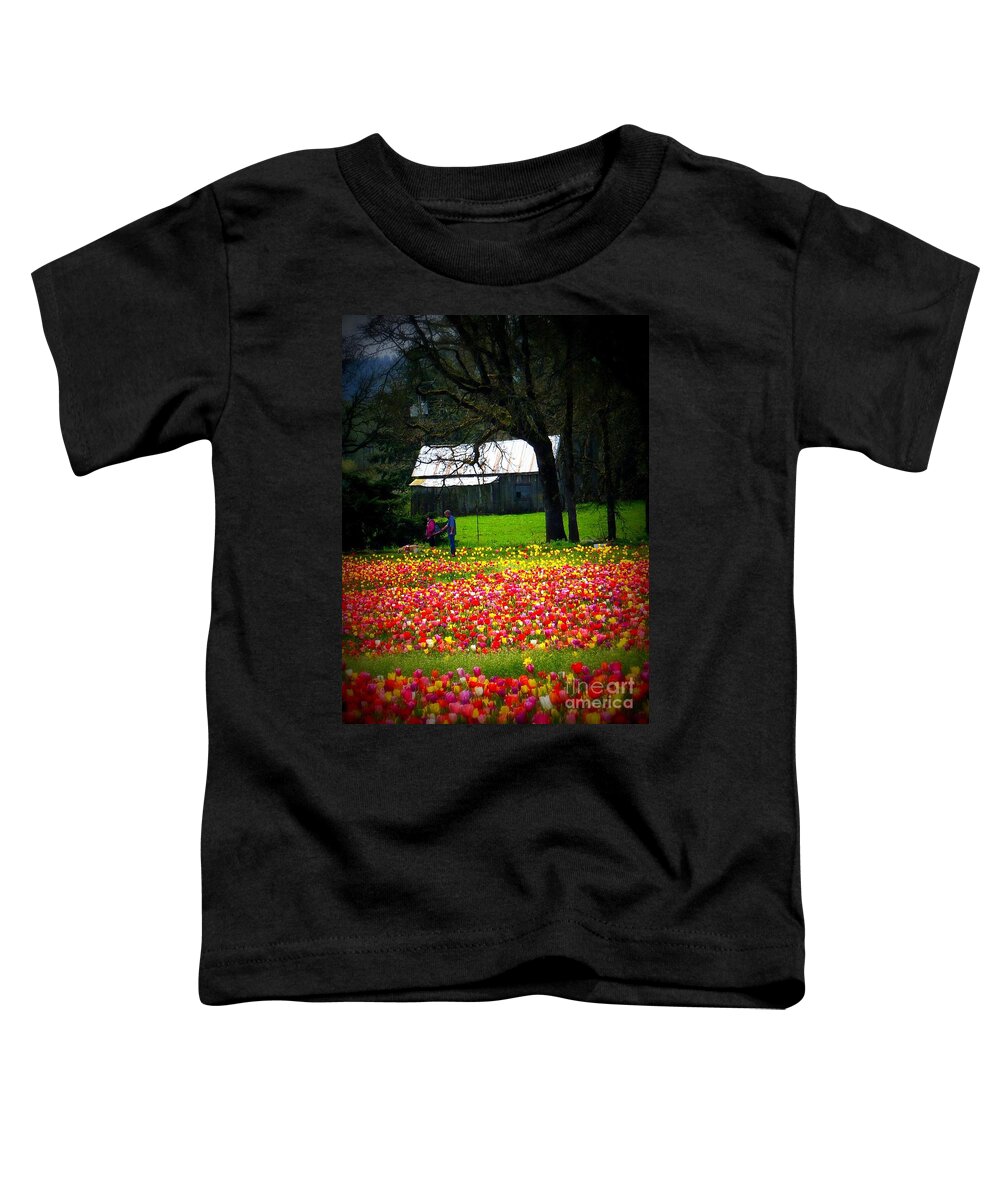 Scenic Landscape Toddler T-Shirt featuring the photograph Walking Through Tulips by Susan Garren