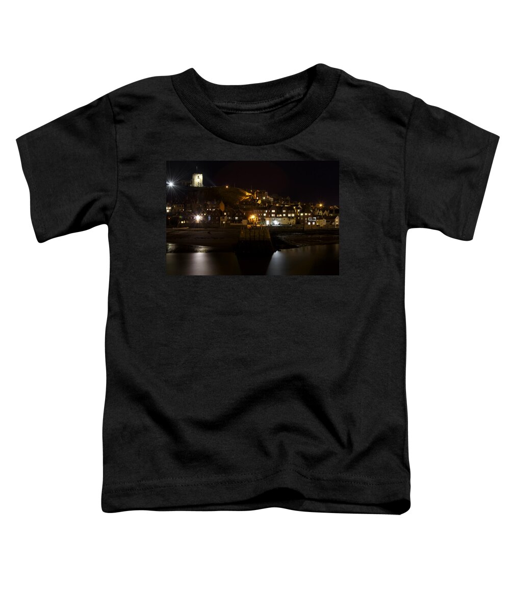 Britain Toddler T-Shirt featuring the photograph Whitby East Cliff By Night by Rod Johnson