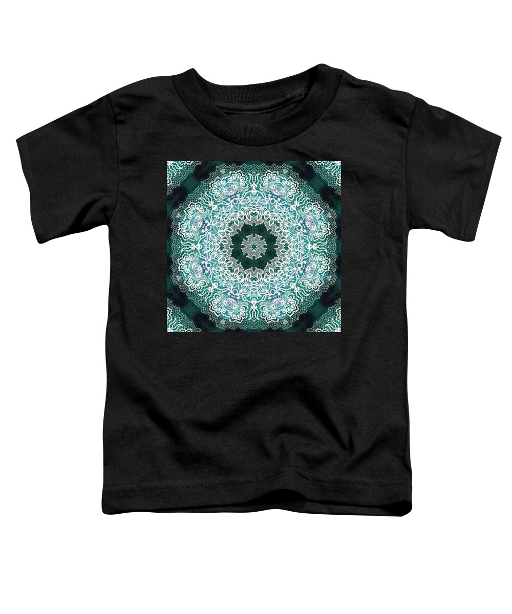 Pattern Toddler T-Shirt featuring the digital art White Lace on Malachite background by Lilia S