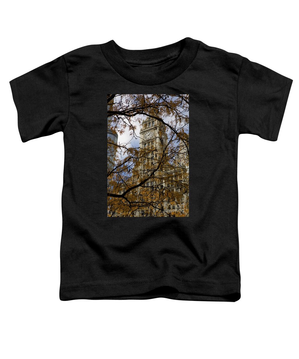 Wrigley Toddler T-Shirt featuring the photograph Wrigley Building in Autumn by Leslie Leda
