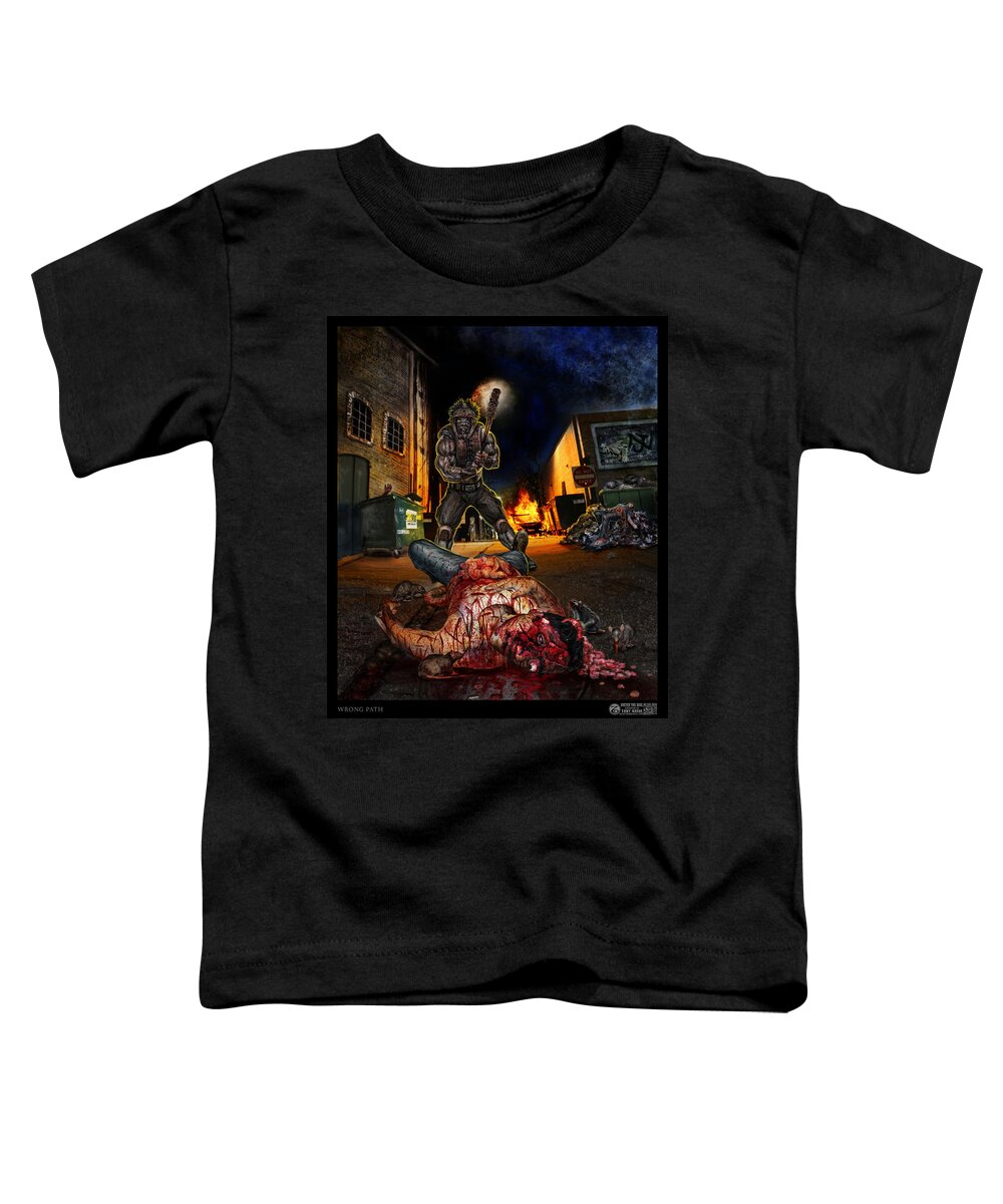 Tony Koehl Toddler T-Shirt featuring the mixed media Wrong Turn by Tony Koehl