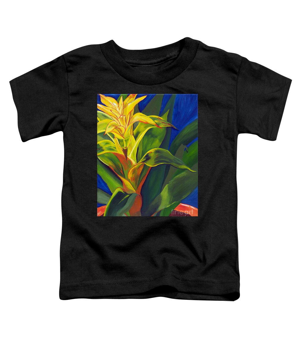 Warm And Cozy Toddler T-Shirt featuring the painting Yellow Bromeliad by Annette M Stevenson