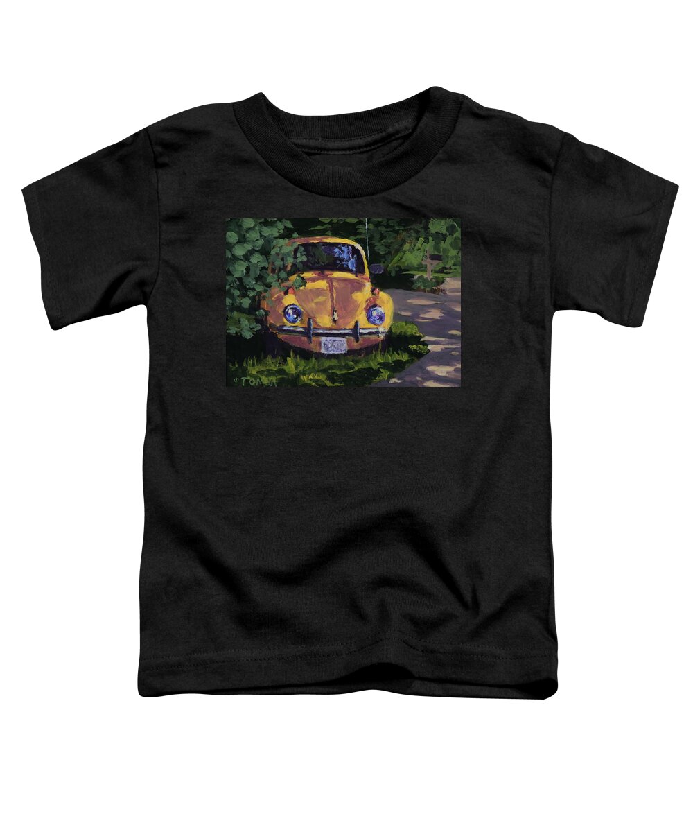 Car Art Toddler T-Shirt featuring the painting Yellow Vee Dub by Bill Tomsa