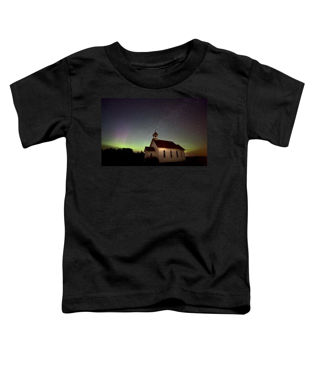 Aurora Toddler T-Shirt featuring the digital art Night Church Northern Lights #1 by Mark Duffy