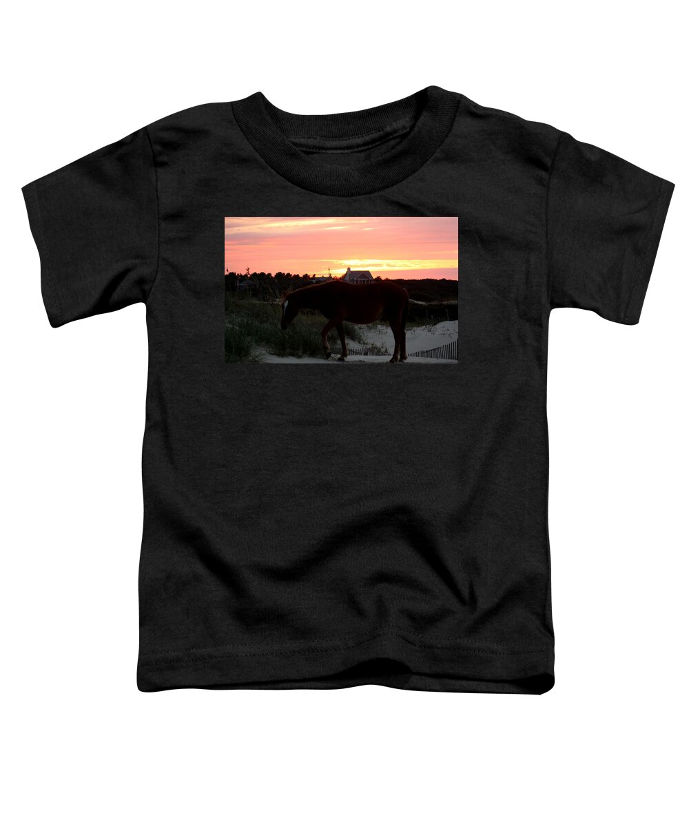 Wild Spanish Mustang Toddler T-Shirt featuring the photograph A Perfect Sunset at the Beach by Kim Galluzzo