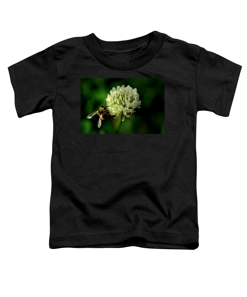 Bee Toddler T-Shirt featuring the photograph BeeFlower2 by David Weeks