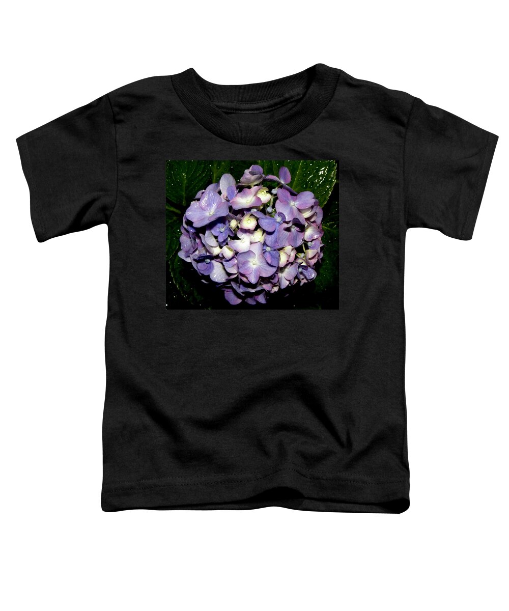 Blueish Toddler T-Shirt featuring the photograph Blueish Purple Hydrangea At Nighfall by Kim Galluzzo