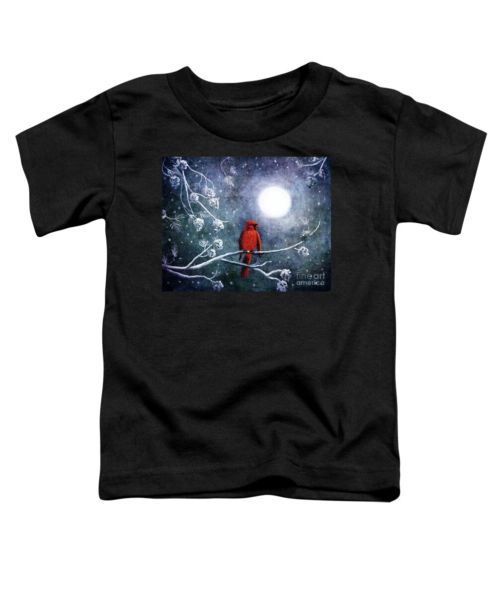 Christmas Toddler T-Shirt featuring the digital art Cardinal on a Wintry Night by Laura Iverson