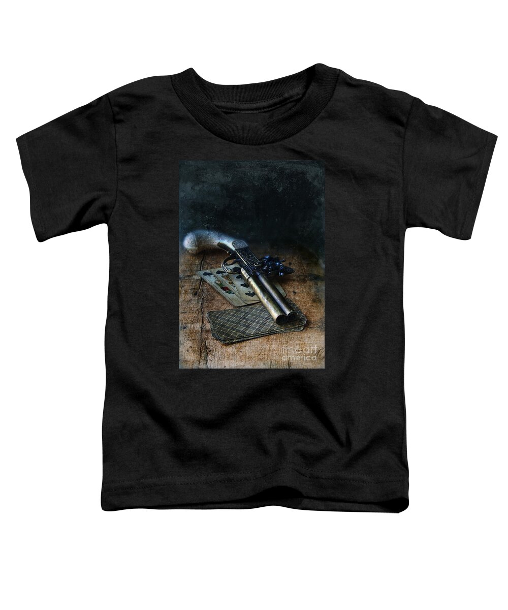 Gun Toddler T-Shirt featuring the photograph Flint Lock Pistol and Playing Cards by Jill Battaglia