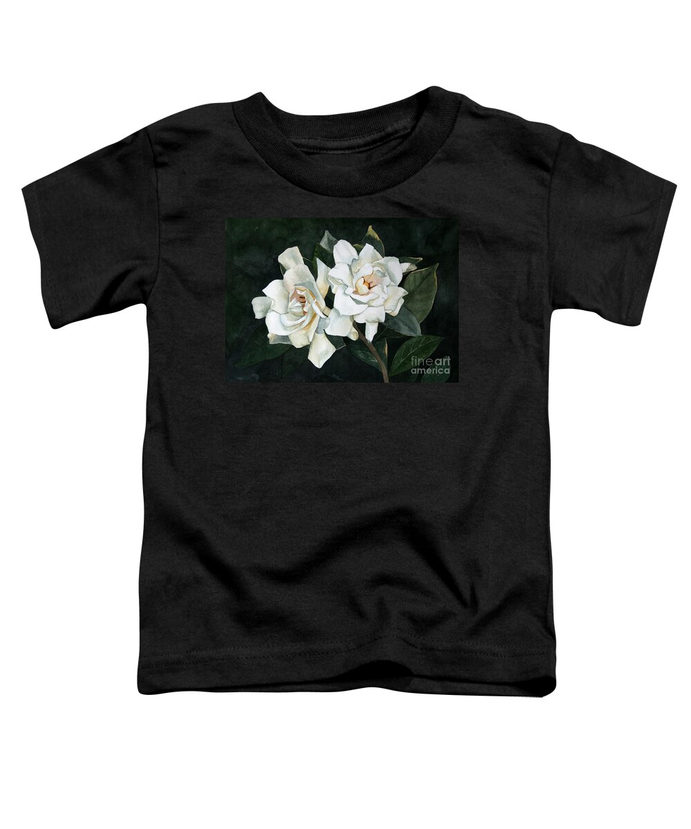 Flowers Toddler T-Shirt featuring the painting Gardenia Duo 2 by Jan Lawnikanis