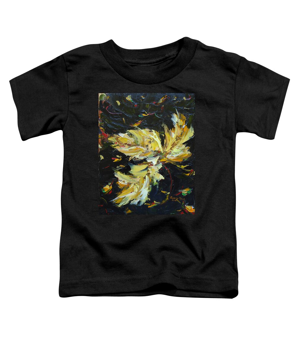 Leaf Toddler T-Shirt featuring the painting Golden Flight by Judith Rhue