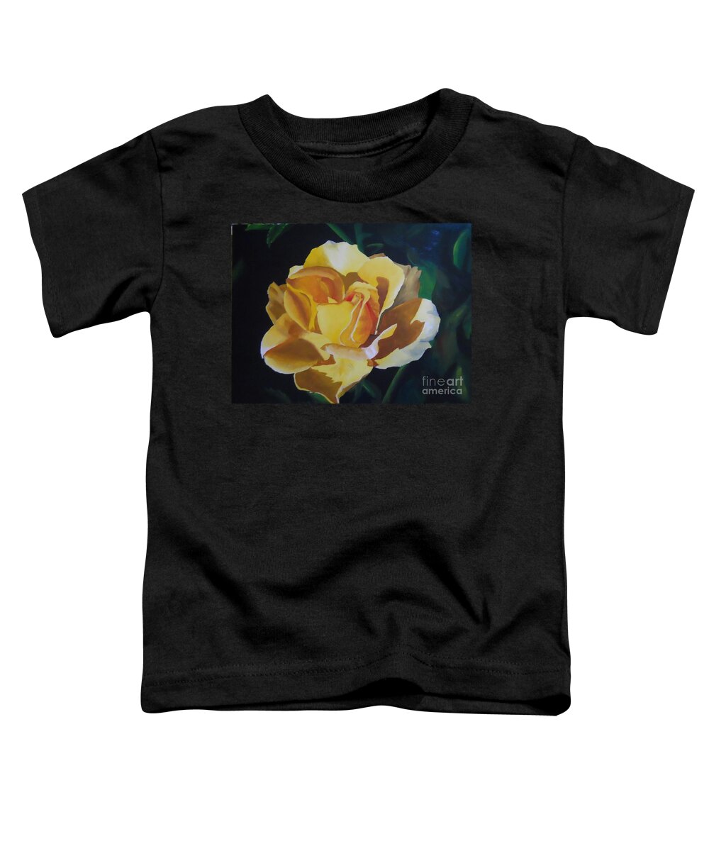 Goldne Showers Rose Toddler T-Shirt featuring the painting Golden Showers Rose by Yenni Harrison