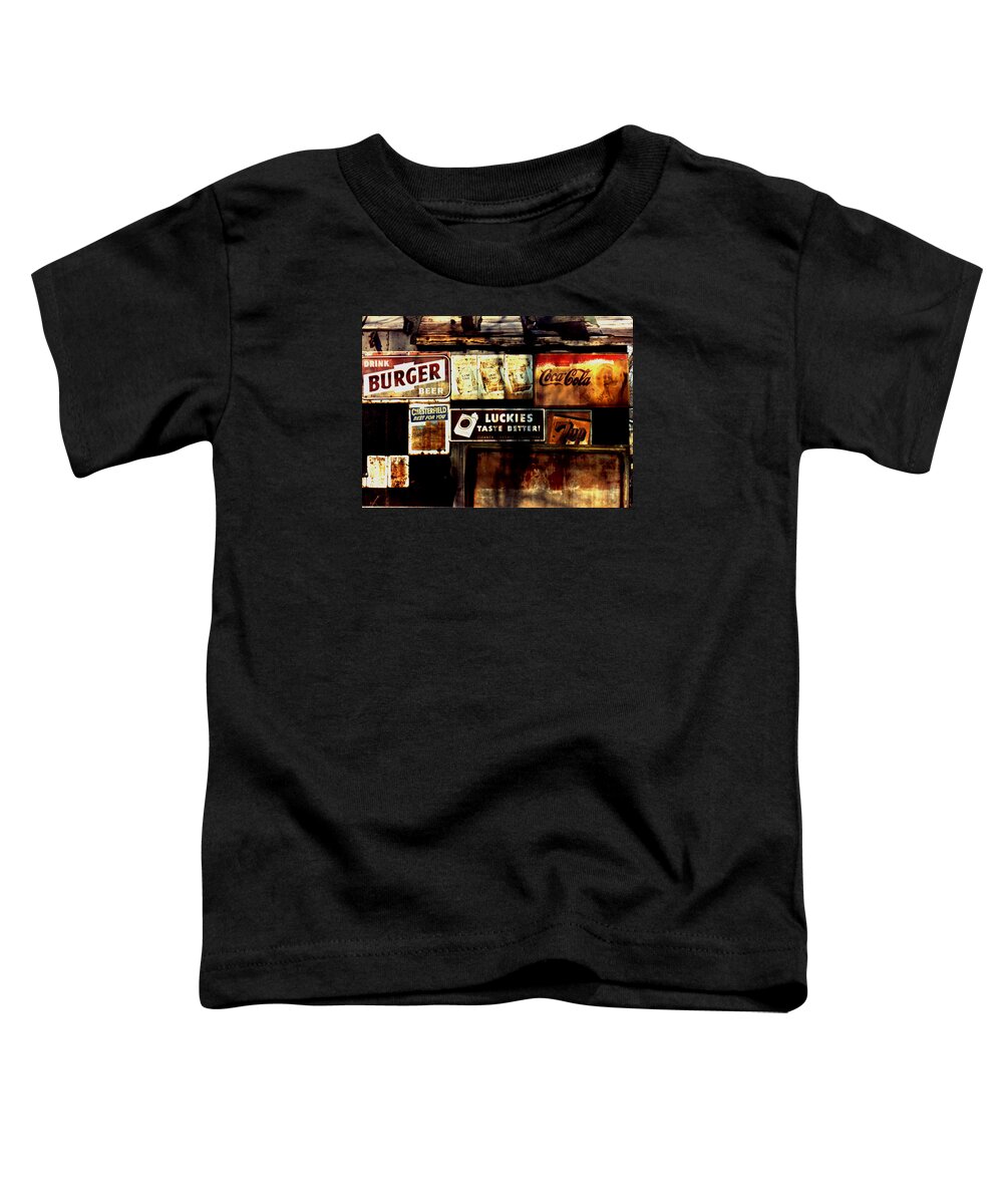 Old Products Toddler T-Shirt featuring the photograph Kentucky Shed Ad Signs by Tom Wurl