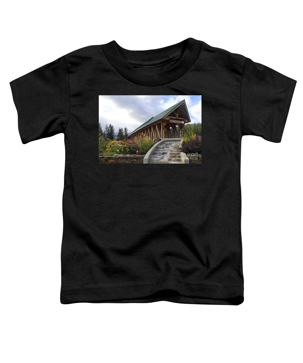 Covered Bridge Toddler T-Shirt featuring the photograph Kicking Horse Covered Bridge in Golden BC by Teresa Zieba