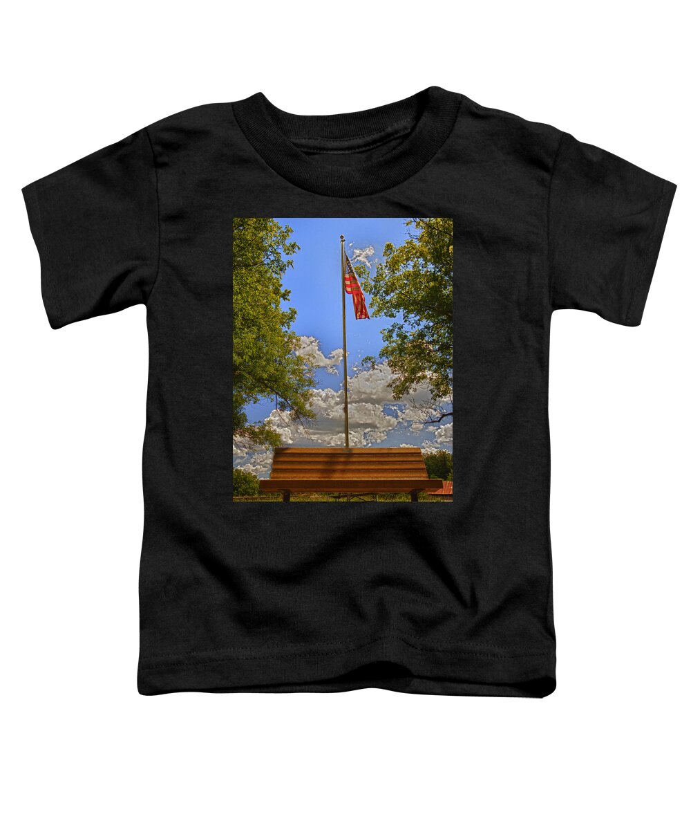 Flag Toddler T-Shirt featuring the photograph Old Glory Bench by Bill and Linda Tiepelman