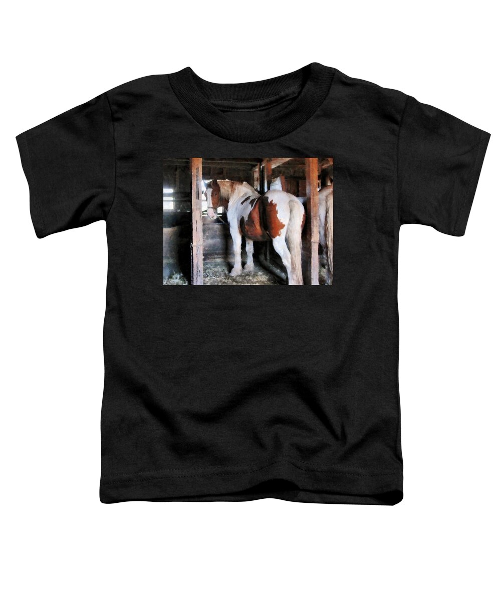 Horse Toddler T-Shirt featuring the photograph Pinto Looking Back by Susan Savad