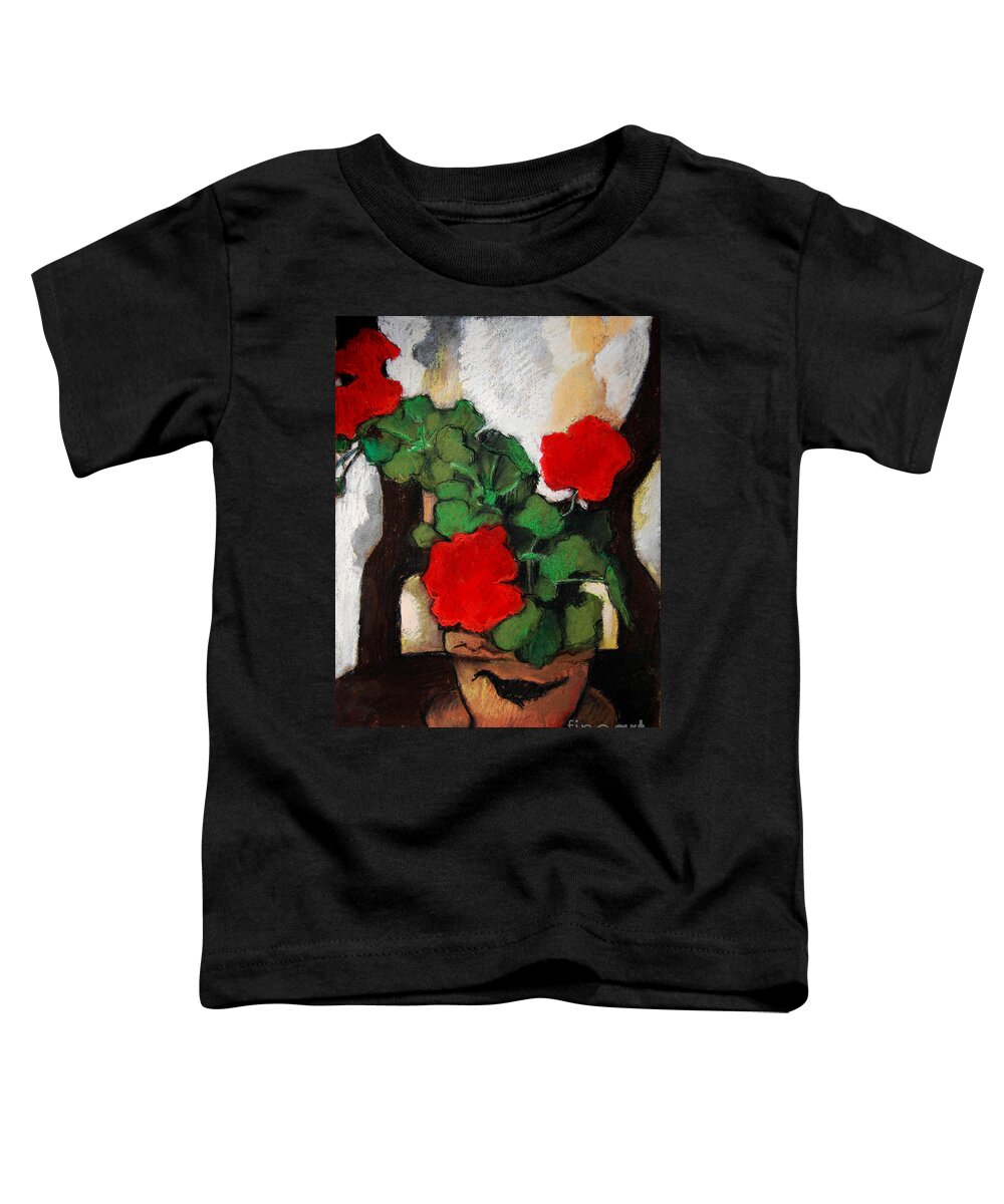 Red Geranium Toddler T-Shirt featuring the pastel Red Geranium by Mona Edulesco