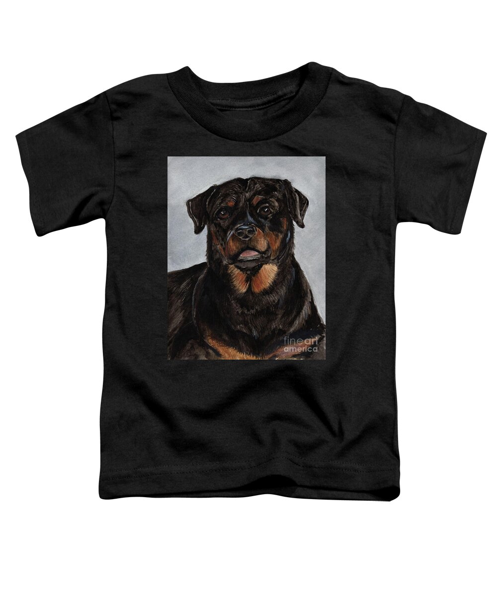 Rottweiler Dog Toddler T-Shirt featuring the painting Rottweiler by Nancy Patterson