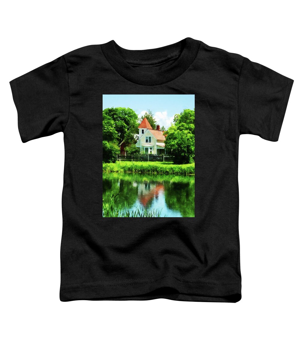 Lake Toddler T-Shirt featuring the photograph Suburban House with Reflection by Susan Savad