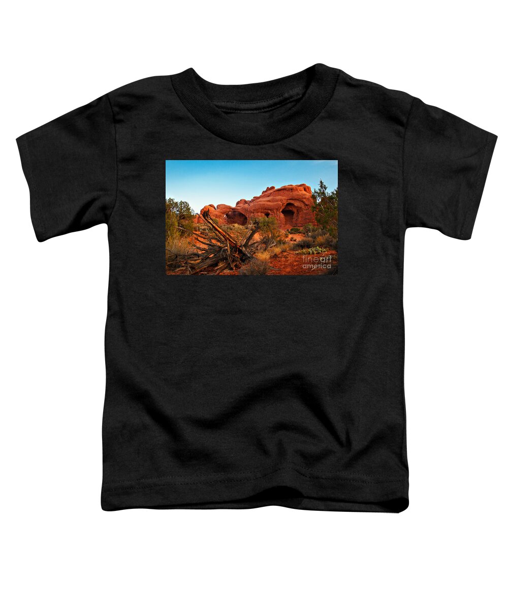 Arches National Park Toddler T-Shirt featuring the photograph Sunrise at the Double Arches by Robert Bales