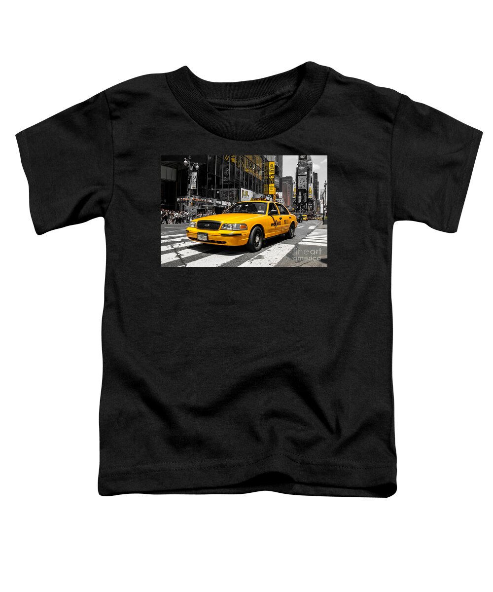 Manhattan Toddler T-Shirt featuring the photograph Yellow Cab at the Times Square by Hannes Cmarits