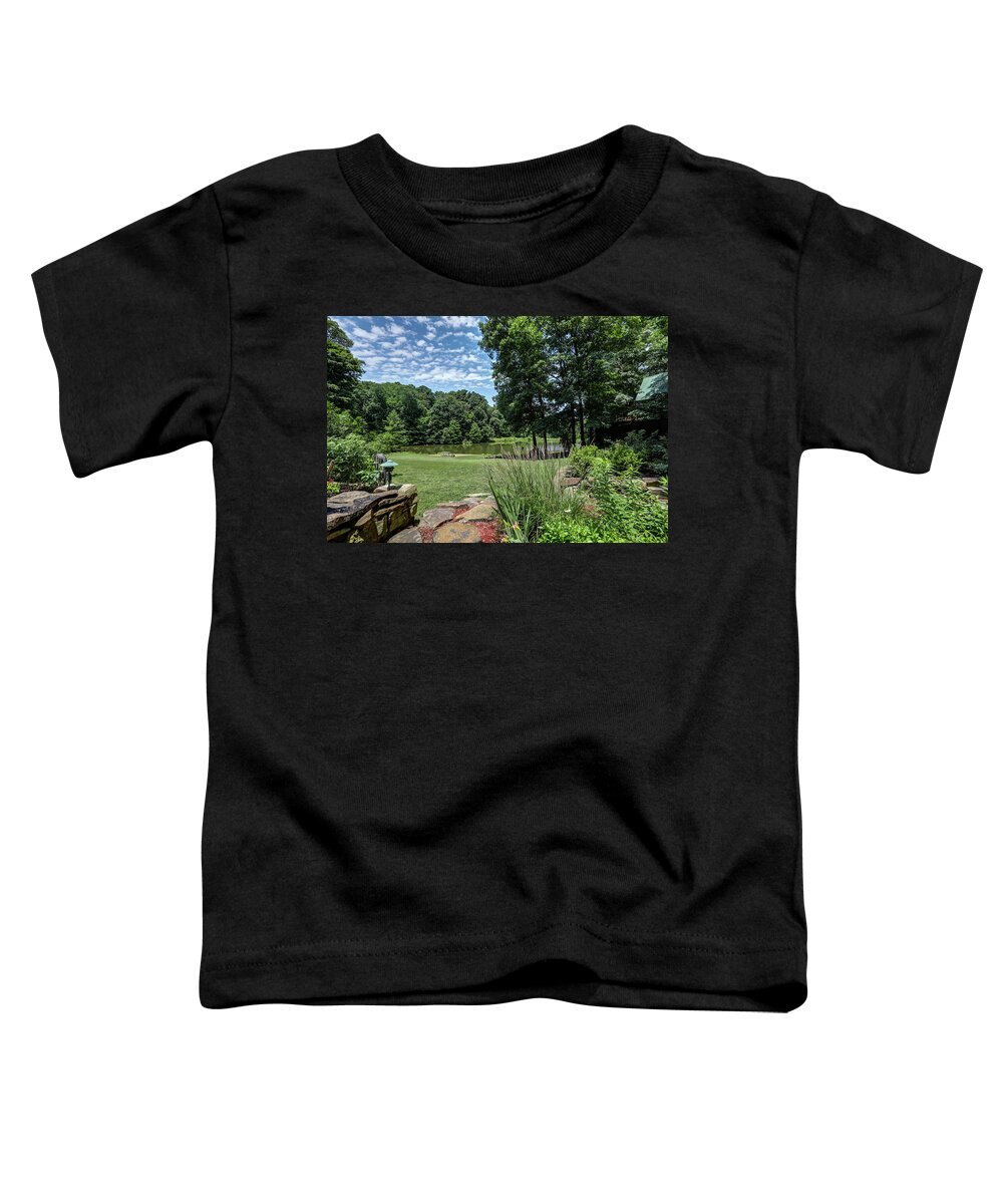 Real Estate Photography Toddler T-Shirt featuring the photograph Burns Rd yard and pond #2 by Jeff Kurtz
