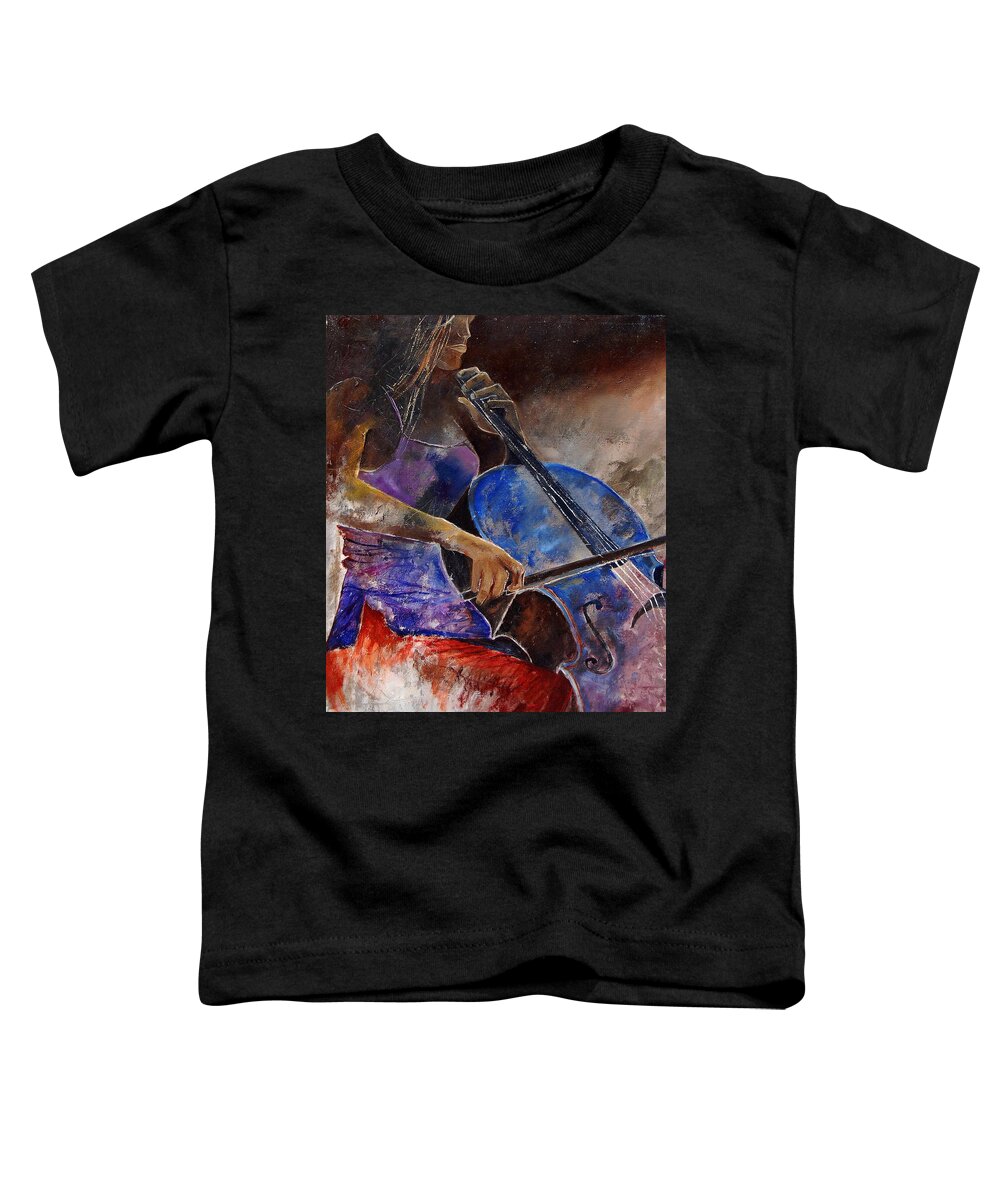 Music Toddler T-Shirt featuring the painting Cello player #2 by Pol Ledent