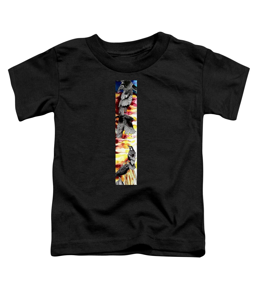Raven Toddler T-Shirt featuring the tapestry - textile Flight of the Raven #2 by Karla Kay Benjamin