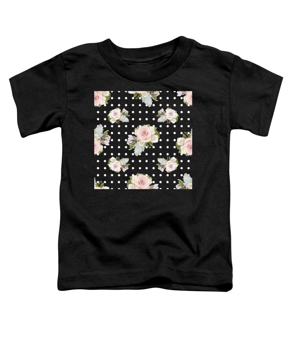 Home Decor Toddler T-Shirt featuring the painting Floral Rose Cluster w Dot Bedding Home Decor Art #1 by Audrey Jeanne Roberts